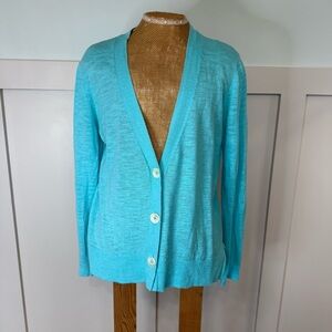 J. Jill Button Front Cardigan Women’s‎ Small Aqua Blue Linen Cotton Lightweight